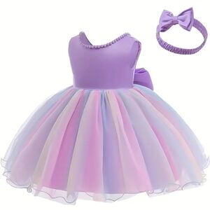 COPY - Pastel Rainbow Tulle Dress with Headband